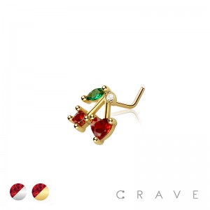 CZ CHERRY 316L SURGICAL STEEL L-SHAPE NOSE RING